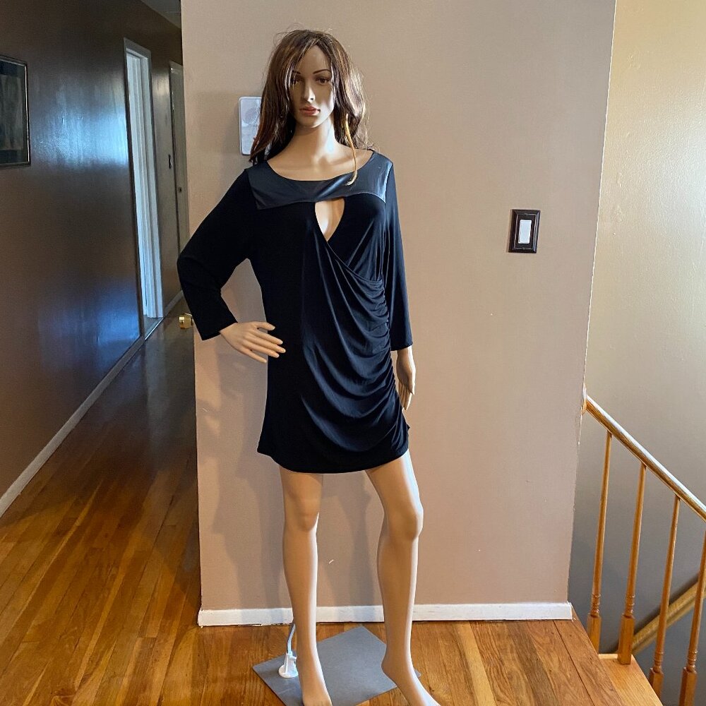 Torrid All Black Wrap Bodycon Dress W/Keyhole Front Faux Leather Detail 18/20
